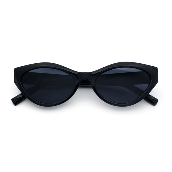 Womens Mod Beveled Thick Cat Eye Retro Fashion Plastic Sunglasses All Black