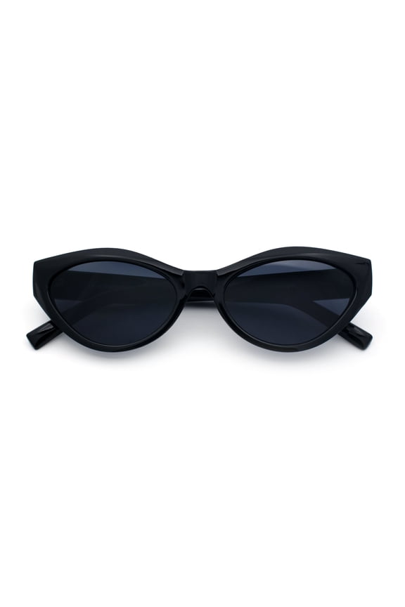 Womens Mod Beveled Thick Cat Eye Retro Fashion Plastic Sunglasses All Black