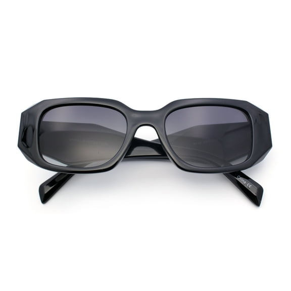 Womens Mod Bold Geometric Bevel Narrow Rectangle Minimal Plastic Sunglasses Black - Smoke