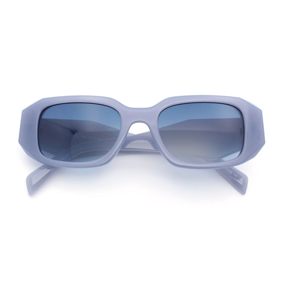 Womens Mod Bold Geometric Bevel Narrow Rectangle Minimal Plastic Sunglasses Blue
