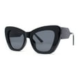 thumbnail image 1 of Womens Mod Cat Eye Thick Plastic Fashion Sunglasses All Black, 1 of 4