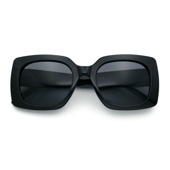 Womens Mod Chic Designer Fashion Thick Plastic Rectangle Butterfly Sunglasses All Black