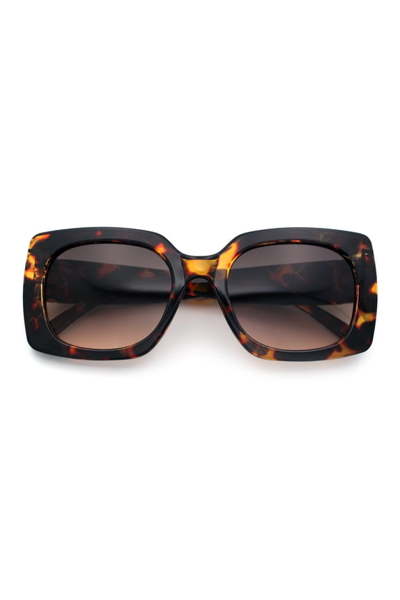 Womens Mod Chic Designer Fashion Thick Plastic Rectangle Butterfly Sunglasses Tortoise - Brown