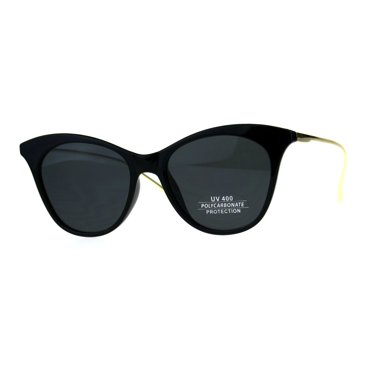 Womens Mod Chic Oversize Cat Eye Metal Arm Luxury Sunglasses All Black