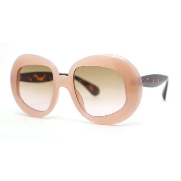 Womens Mod Chic Oversized Round Thick Butterfly Plastic Designer Sunglasses Beige Tortoise - Brown Pink