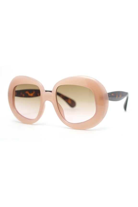 Womens Mod Chic Oversized Round Thick Butterfly Plastic Designer Sunglasses Beige Tortoise - Brown Pink
