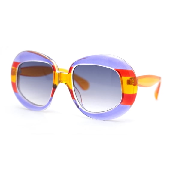 Womens Mod Chic Oversized Round Thick Butterfly Plastic Designer Sunglasses Purple Orange - Smoke