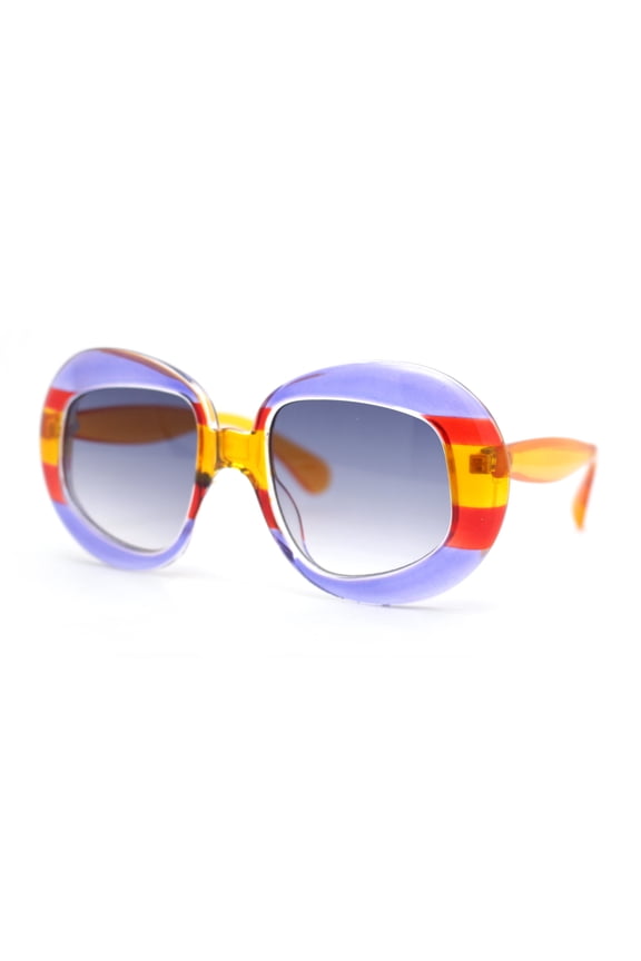 Womens Mod Chic Oversized Round Thick Butterfly Plastic Designer Sunglasses Purple Orange - Smoke