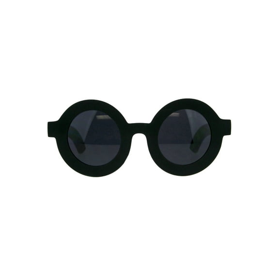 Womens Mod Circle Round Thick Plastic Retro Vintage Sunglasses All Black