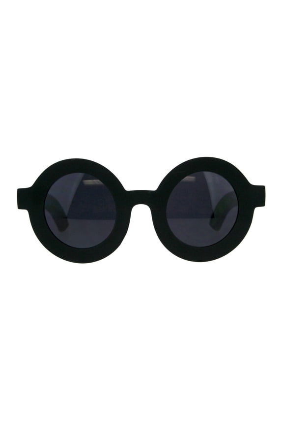 Womens Mod Circle Round Thick Plastic Retro Vintage Sunglasses All Black