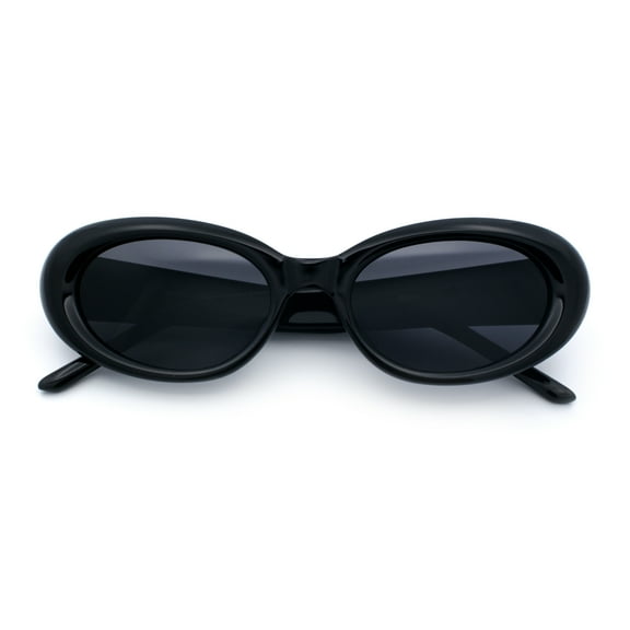 Womens Mod Classy Oval Thick Plastic Fashion Sunglasses All Black