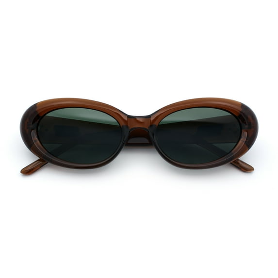 Womens Mod Classy Oval Thick Plastic Fashion Sunglasses Brown - Green