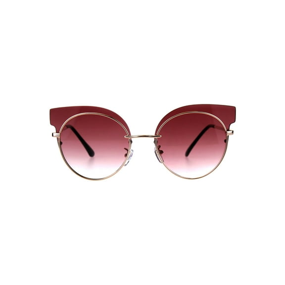 Womens Mod Design Exposed Horn Rim Cat Eye Chic Sunglasses Gold Burgundy Smoke