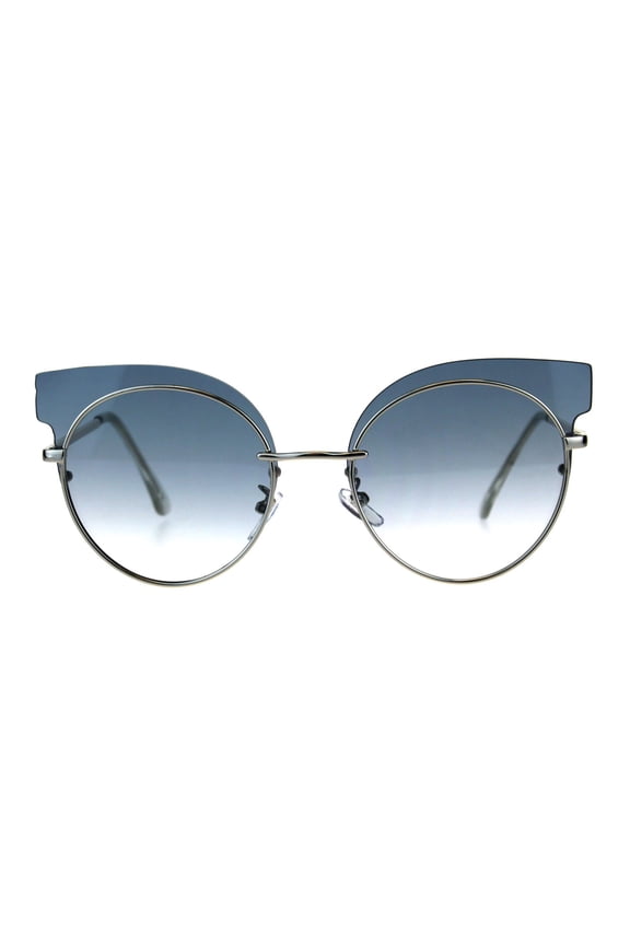 Womens Mod Design Exposed Horn Rim Cat Eye Chic Sunglasses Silver Blue Smoke