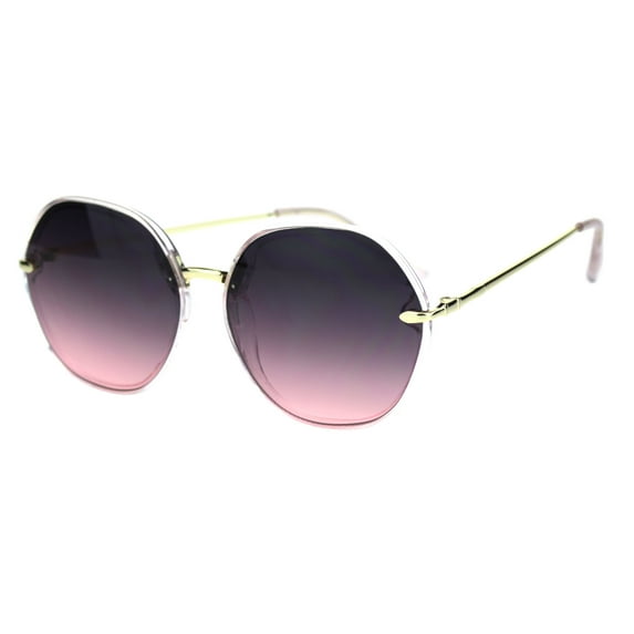 Womens Mod Exposed Edge Octagonal Designer Fashion Light Sunglasses Clear Pink Smoke