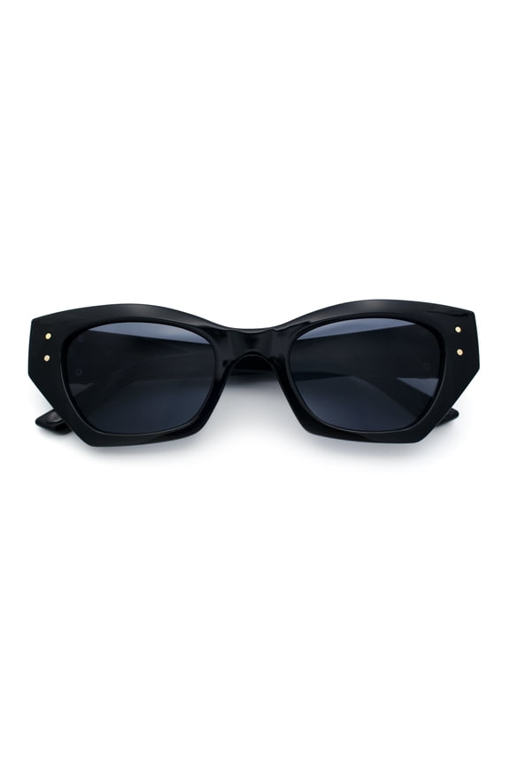 Womens Mod Fashion Rectangular Cat Eye Thick Temple Designer Sunglasses All Black