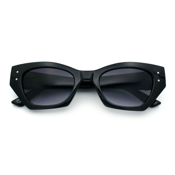 Womens Mod Fashion Rectangular Cat Eye Thick Temple Designer Sunglasses Black - Smoke