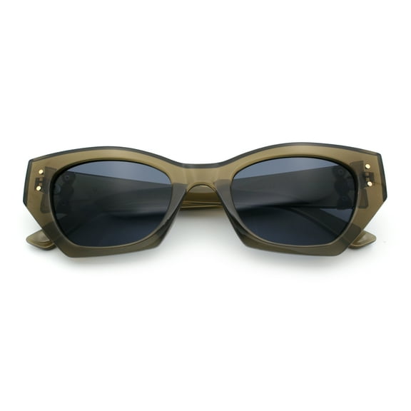 Womens Mod Fashion Rectangular Cat Eye Thick Temple Designer Sunglasses Green - Black