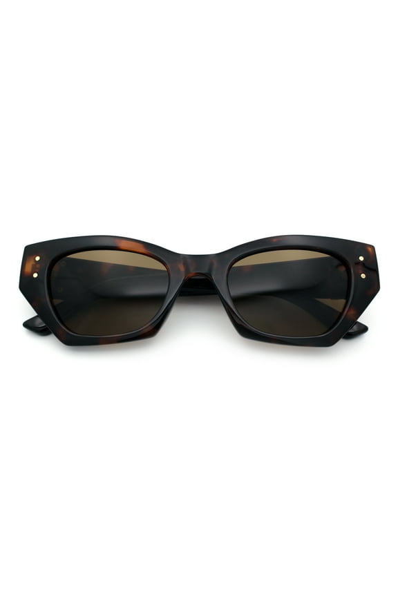 Womens Mod Fashion Rectangular Cat Eye Thick Temple Designer Sunglasses Tortoise - Brown
