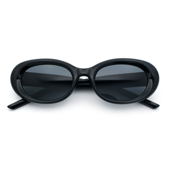 Womens Mod Fashion Round Oval Classy Beveled Frame Plastic Sunglasses All Black