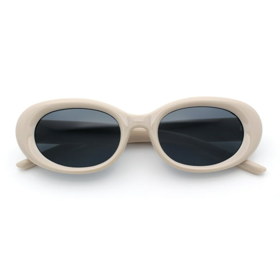 Womens Mod Fashion Round Oval Classy Beveled Frame Plastic Sunglasses Ivory - Black