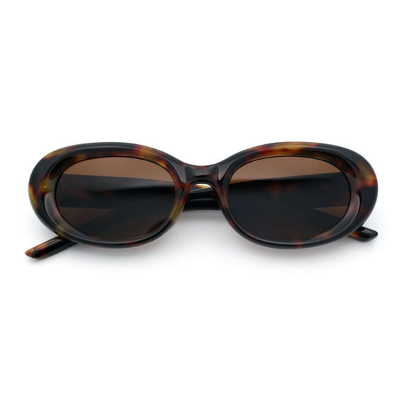 Womens Mod Fashion Round Oval Classy Beveled Frame Plastic Sunglasses Tortoise - Brown