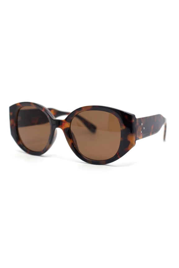 Womens Mod Fashion Round Thick Temple Plastic Chic Sunglasses Tortoise - Brown