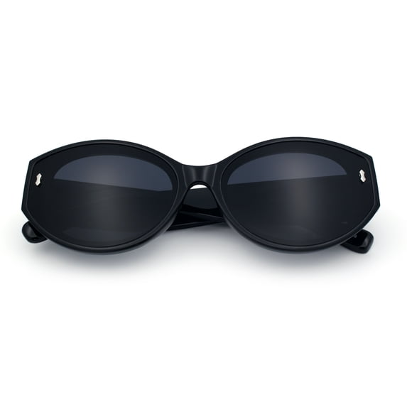 Womens Mod Fashion Thick Arm Inset Lens Large Oval Plastic Sunglasses All Black