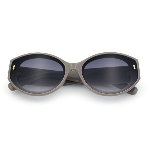 Womens Mod Fashion Thick Arm Inset Lens Large Oval Plastic Sunglasses Grey - Smoke