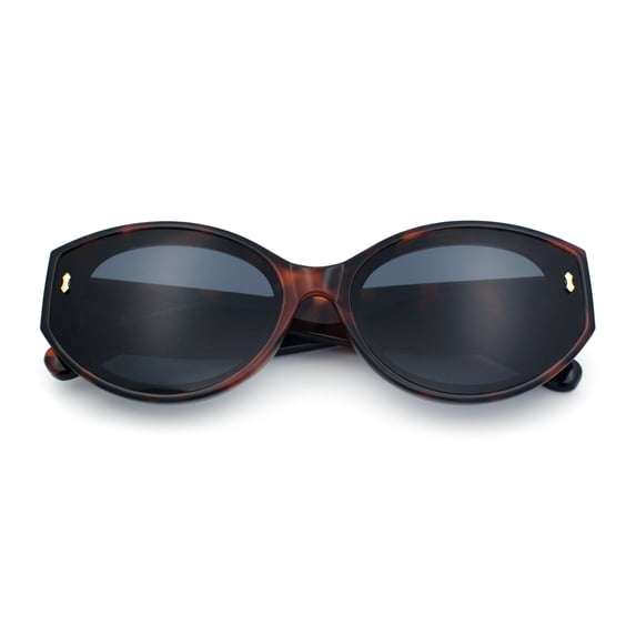 Womens Mod Fashion Thick Arm Inset Lens Large Oval Plastic Sunglasses Tortoise - Black