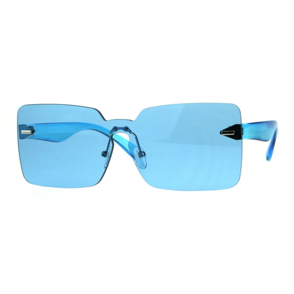 Womens Mod Flat Panel Shield Rectangular Oversize Retro Sunglasses Light Blue