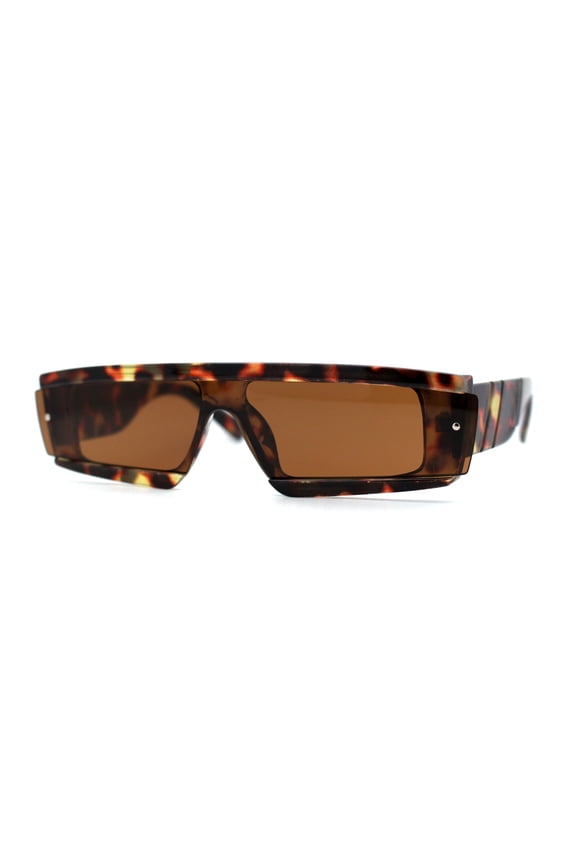 Womens Mod Flat Top Narrow Shield Exposed Side Lens Sunglasses Tortoise Brown