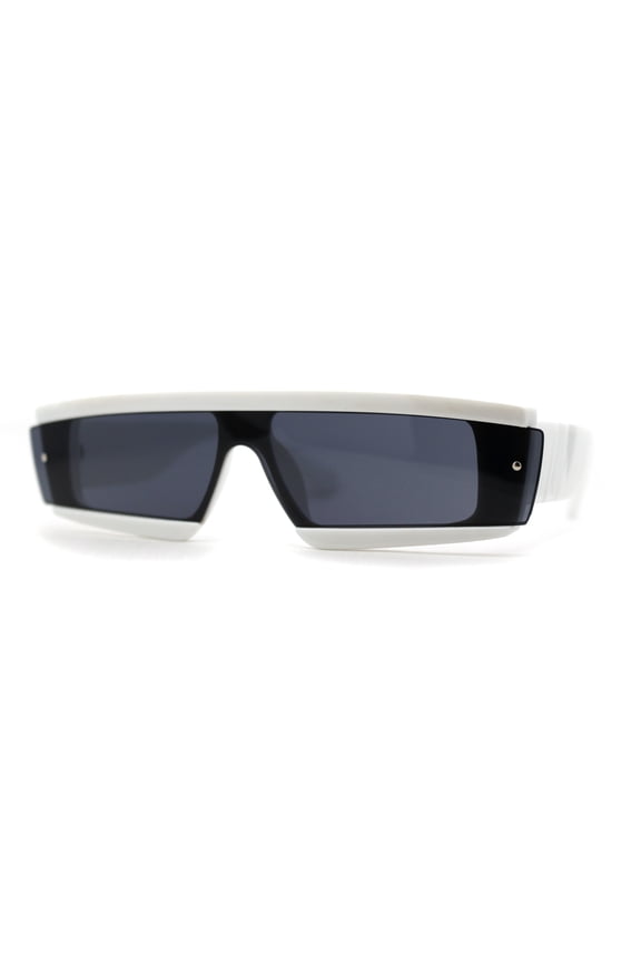 Womens Mod Flat Top Narrow Shield Exposed Side Lens Sunglasses White Black