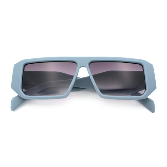 Womens Mod Flat Top Square Rectangle Beveled Diamond Cut Arm Plastic Sunglasses Blue - Purple