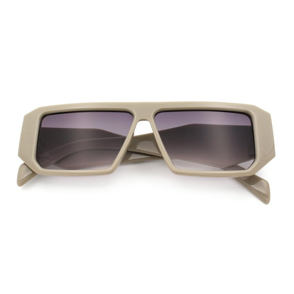 Womens Mod Flat Top Square Rectangle Beveled Diamond Cut Arm Plastic Sunglasses Grey - Smoke