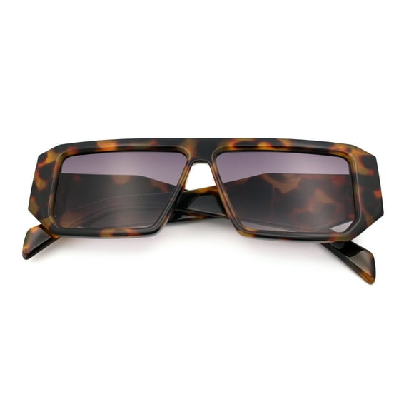 Womens Mod Flat Top Square Rectangle Beveled Diamond Cut Arm Plastic Sunglasses Tortoise - Smoke
