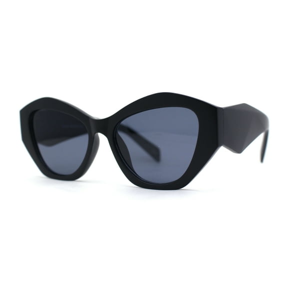 Womens Mod Geometric Angular Cat Eye Plastic Sunglasses Matte Black - Black