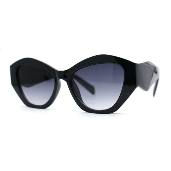 Womens Mod Geometric Angular Cat Eye Plastic Sunglasses Shiny Black - Smoke
