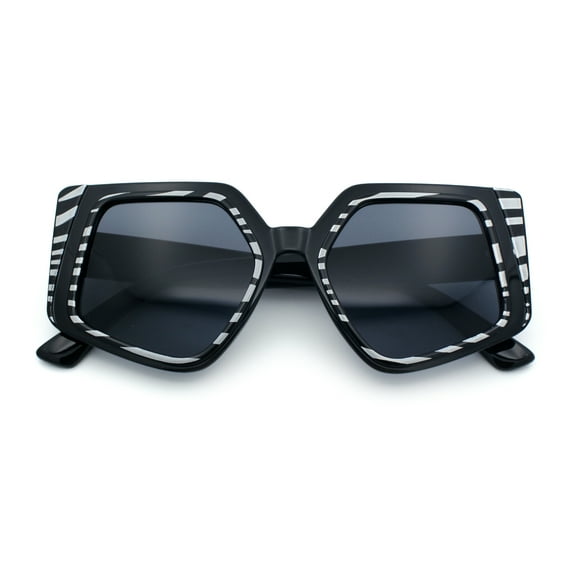 Womens Mod Geometric Pentagon Plastic Retro Oversize Fashion Sunglasses All Black