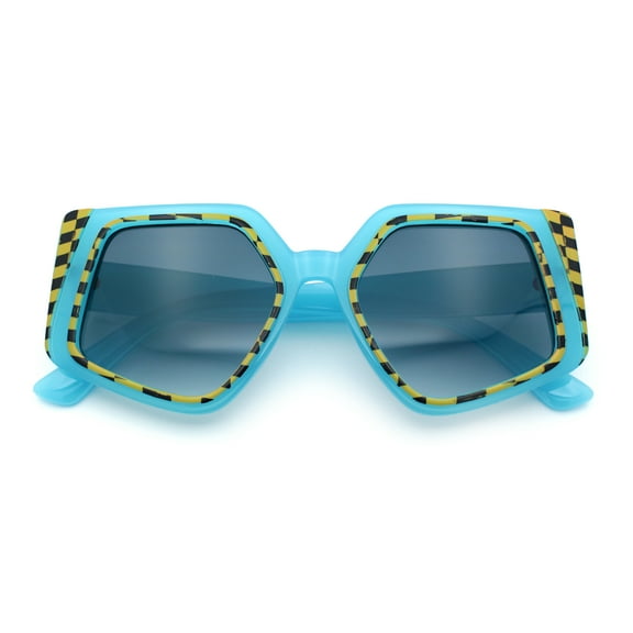 Womens Mod Geometric Pentagon Plastic Retro Oversize Fashion Sunglasses Blue - Navy