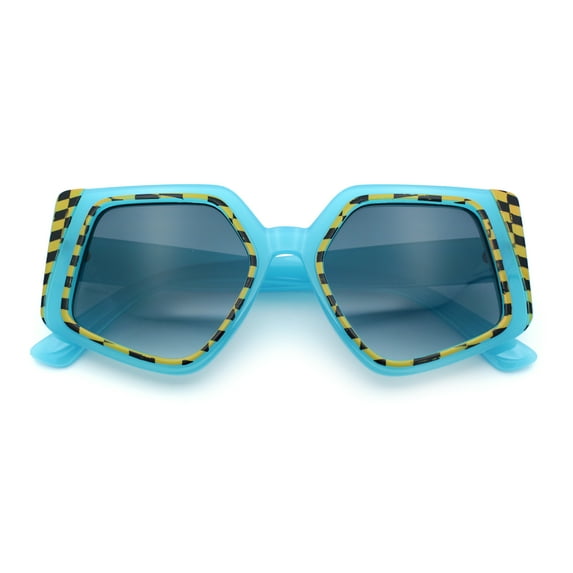 Womens Mod Geometric Pentagon Plastic Retro Oversize Fashion Sunglasses Blue - Navy