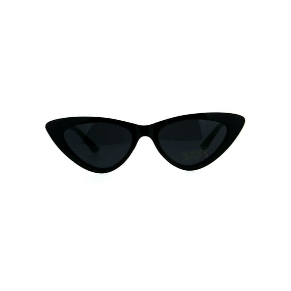 Womens Mod Goth Cat Eye Thin Plastic Chic Sunglasses All Black
