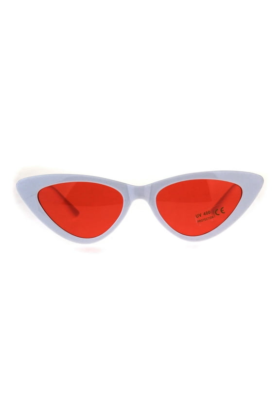 Womens Mod Goth Cat Eye Thin Plastic Chic Sunglasses White Orange