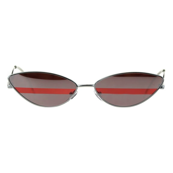 Womens Mod Goth Metal Rim Cat Eye Oval Retro Vintage Style Sunglasses Silver Mirror Red Stripe