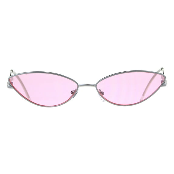 Womens Mod Goth Metal Rim Cat Eye Oval Retro Vintage Style Sunglasses Silver Pink