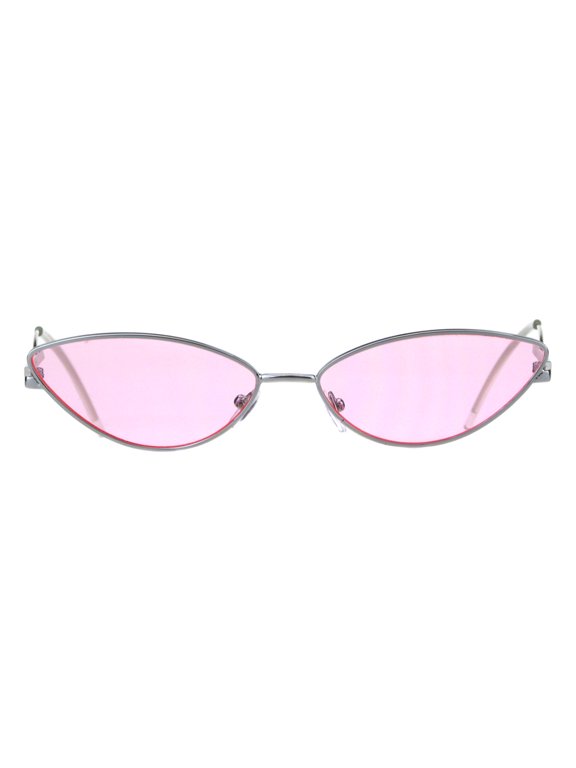 Womens Mod Goth Metal Rim Cat Eye Oval Retro Vintage Style Sunglasses Silver Pink