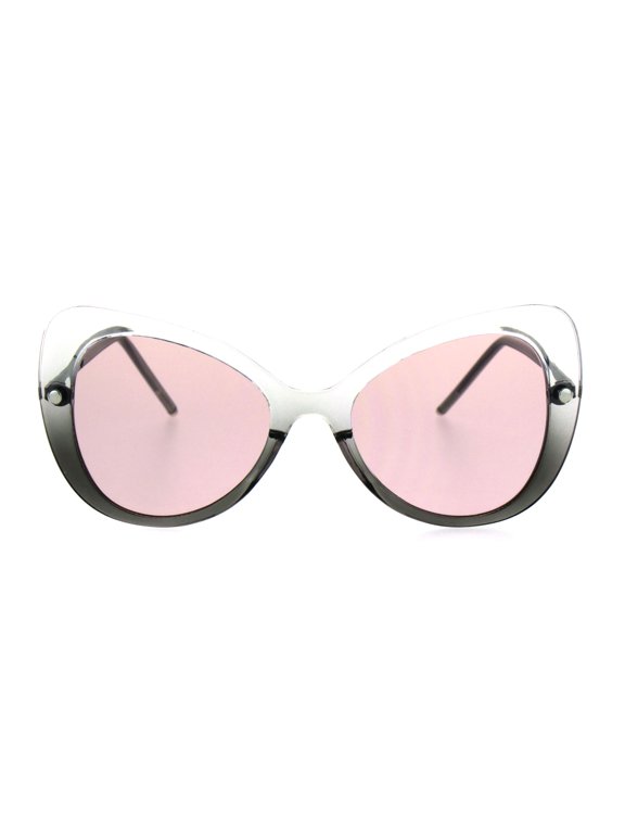 Womens Mod Gothic Unique Retro Panel Plastic Butterfly Designer Sunglasses Clear Grey Pink