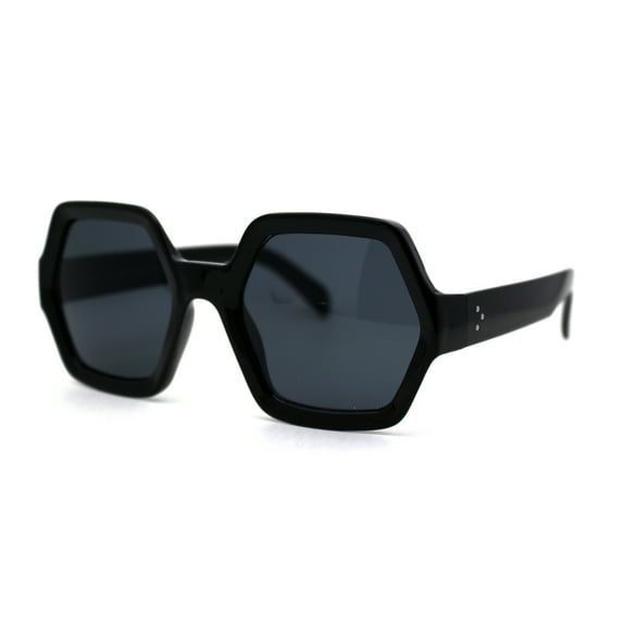 Womens Mod Hexagon Plastic Retro Sunglasses All Black