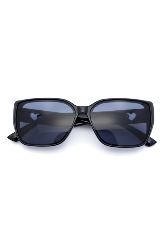 Womens Mod Inset Lens Oversize Rectangular Cat Eye Retro Plastic Sunglasses All Black