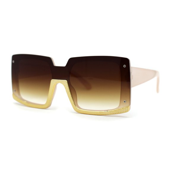 Womens Mod Luxury Squared Chic Plastic Fashion Sunglasses Peach Brown